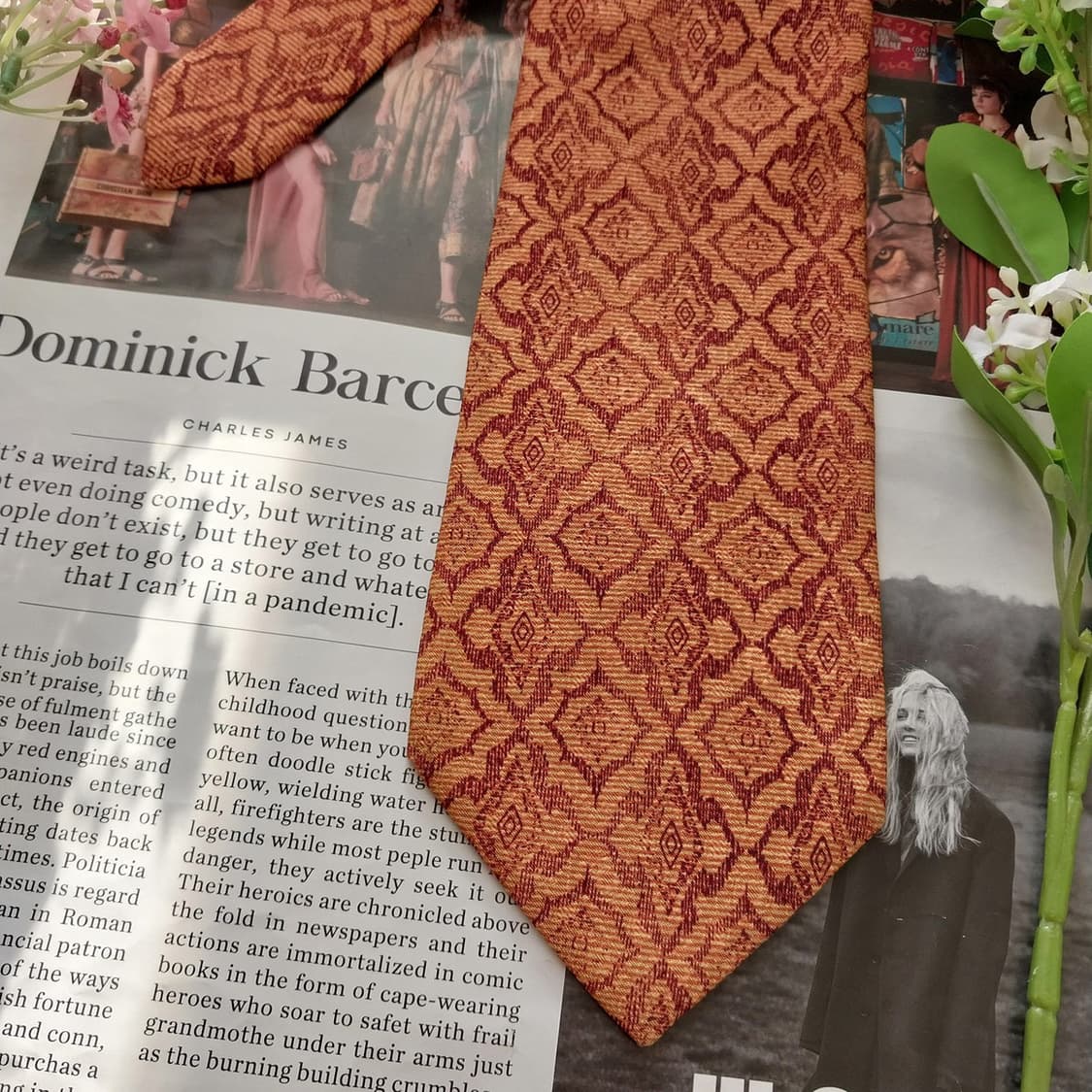 피에르 발망 실크 오렌지 기하 패턴 넥타이 9.5cm A+등급 K1670 상품이미지6