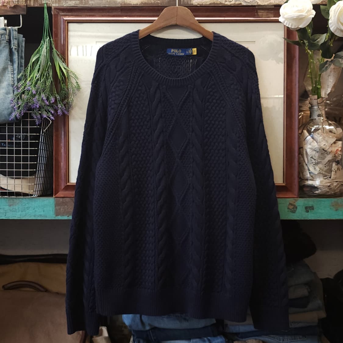 폴로 랄프로렌 코튼 니트 케이블 니트 네이비 L 상품이미지1