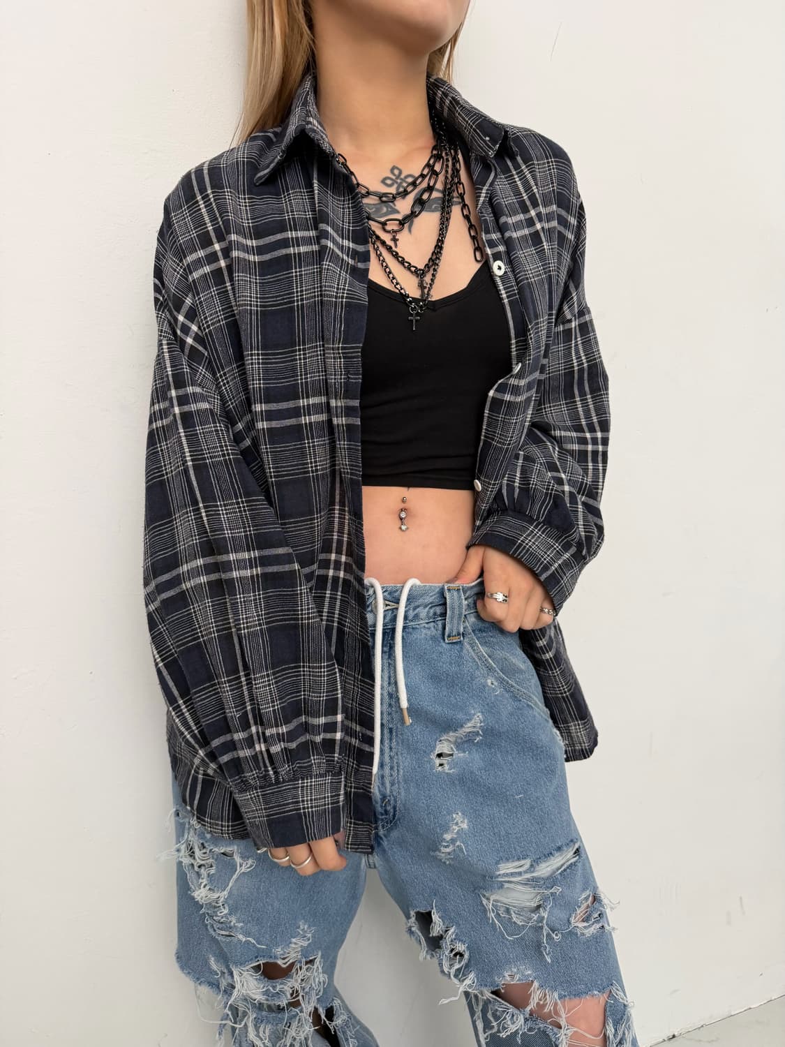 블랙 체크 루즈 셔츠  상품이미지2