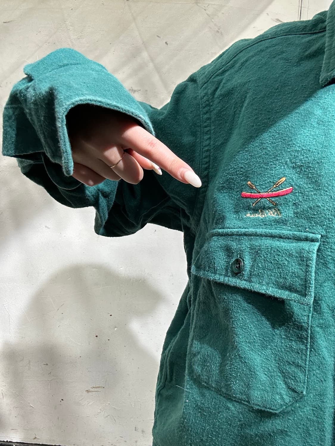 90s ll bean 엘엘빈 자수 그린 오버핏 셔츠  상품이미지4