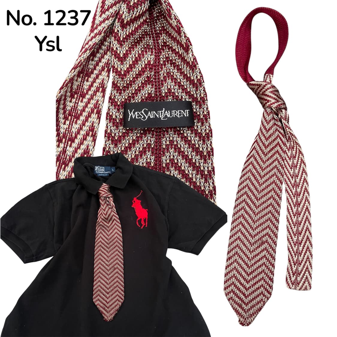 90s 입생로랑 YSL 니트 넥타이 버건디 헤링본 넥타이 상품이미지1
