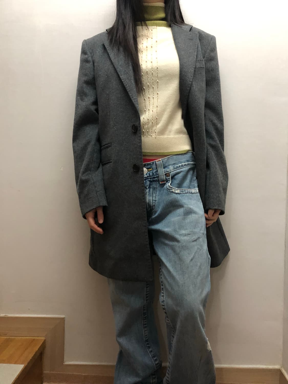 빈티지 그레이 울 하프 코트 상품이미지2