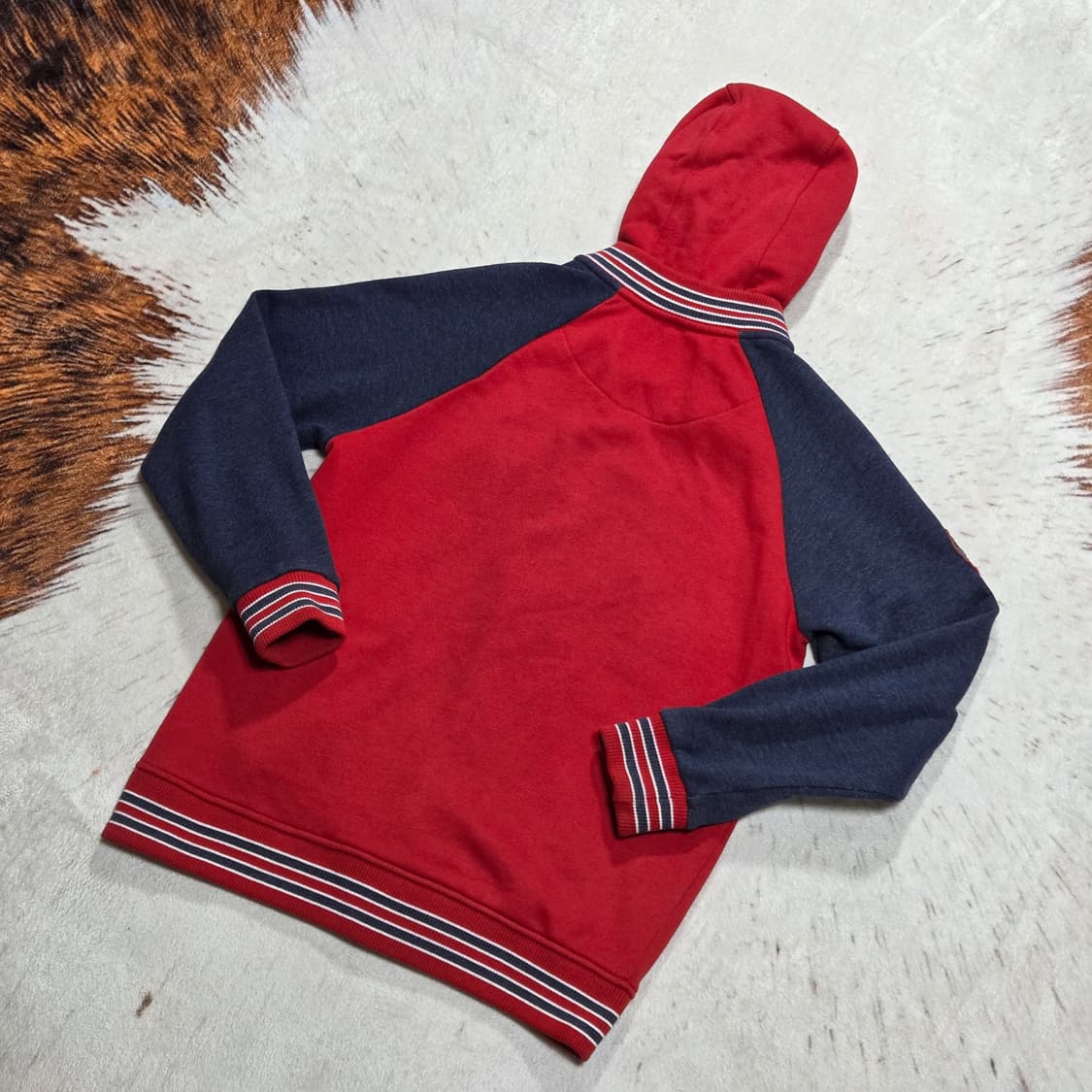 빈티지 레드 네이비 배색 패치 바시티자켓 상품이미지4