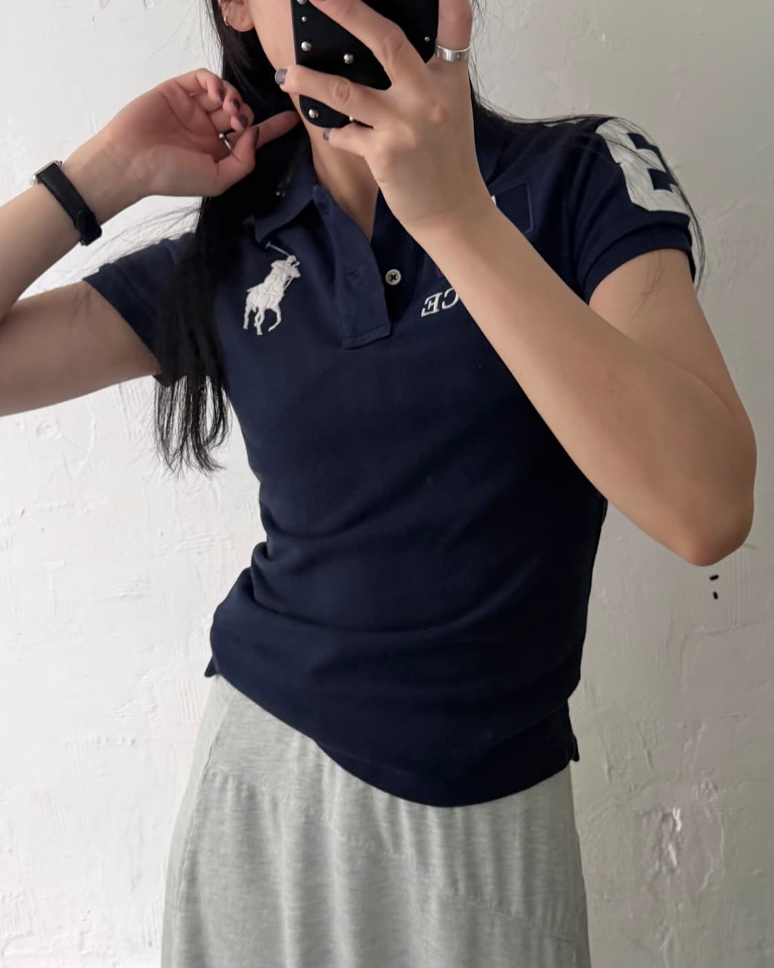 Polo 랄프로렌 우먼 빅포니 프랑스 네이비컬러 스키니핏 PK 카라티셔츠 상품이미지6