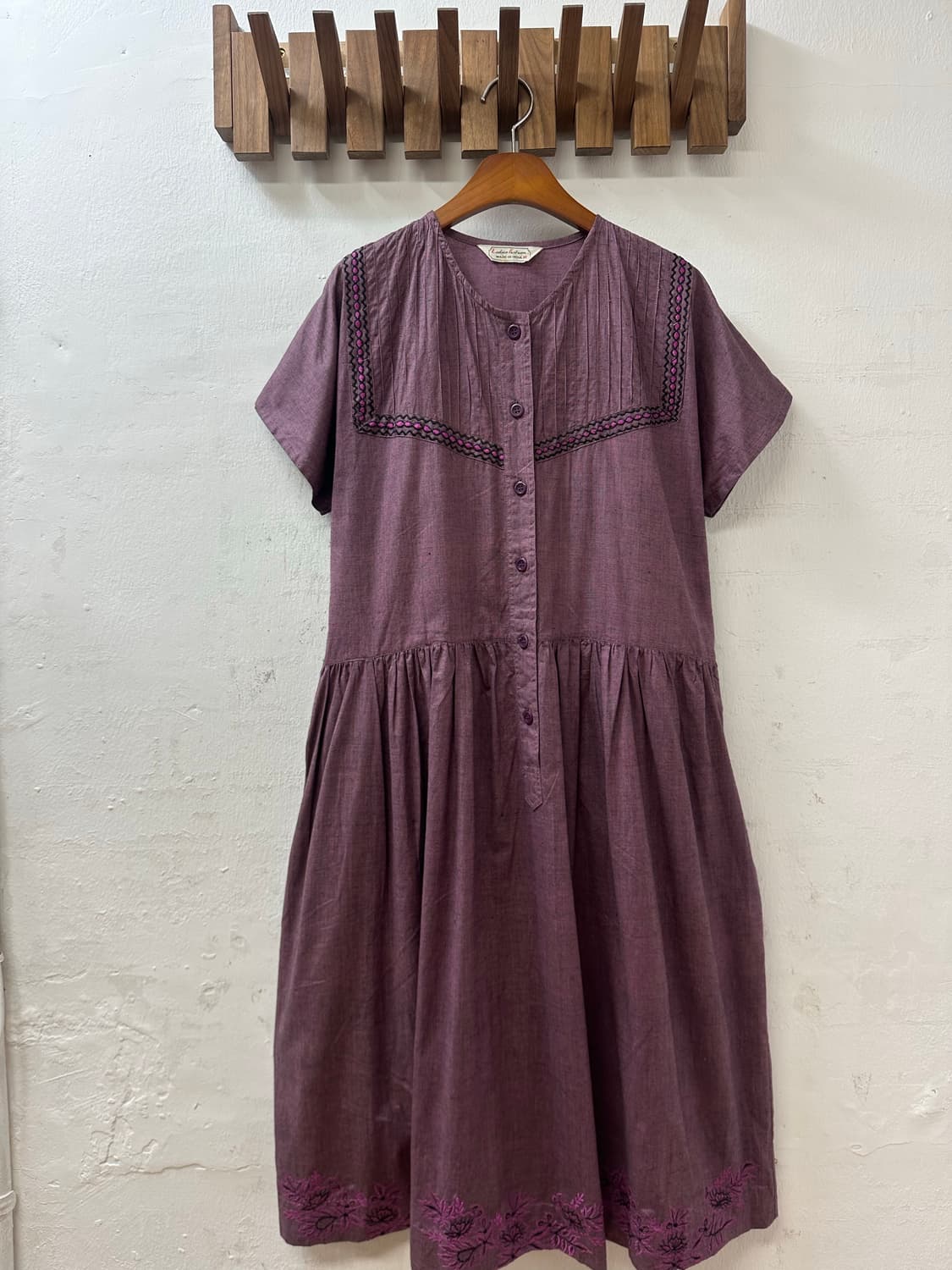 Made in India 빈티지 에스닉 핀턱 자수 보헤미안 코튼 원피스 상품이미지1