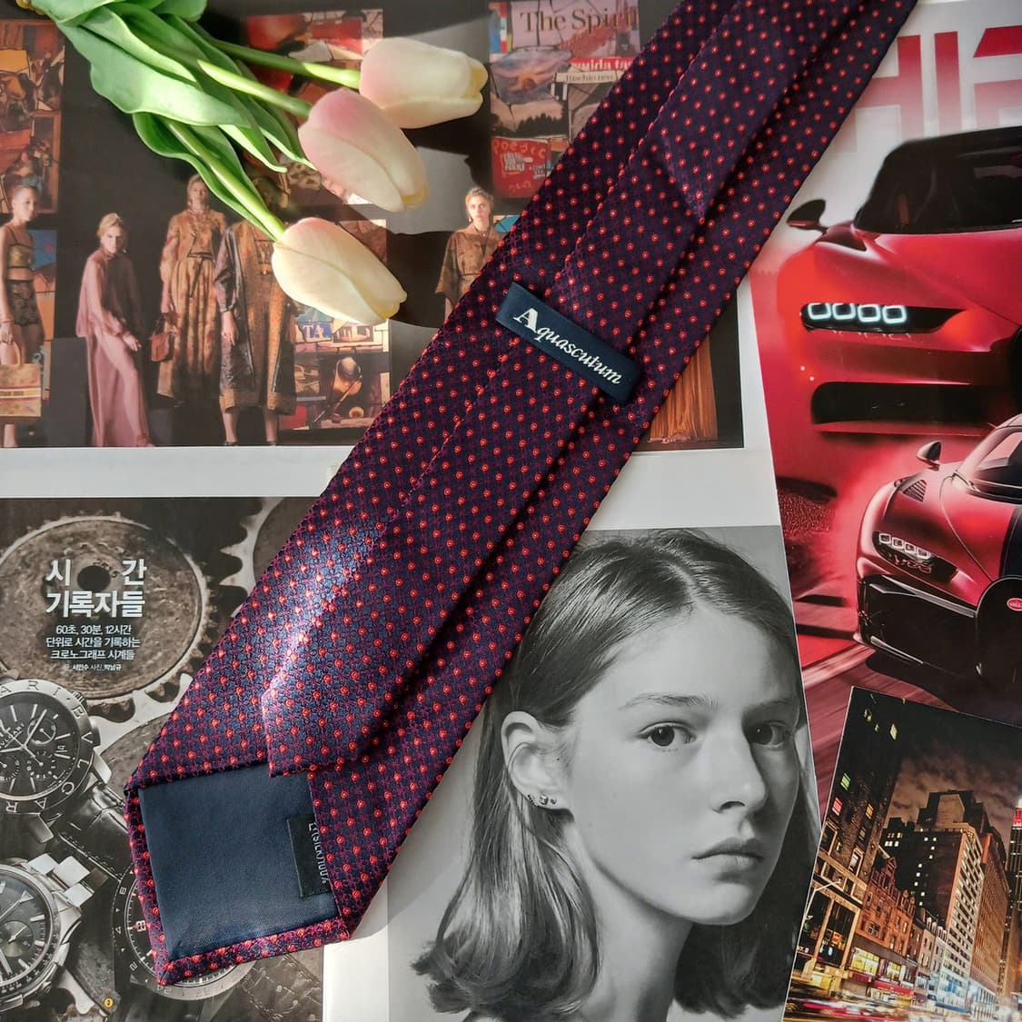 아쿠아스큐텀 실크 레드 패턴 넥타이 9.1cm A+등급 A19277
 상품이미지4