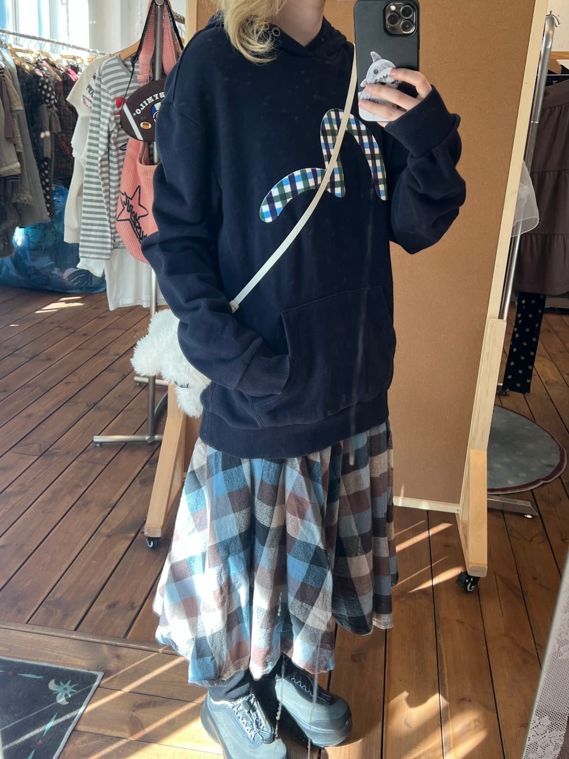 Evisu 네이비 체크 후드티  상품이미지3