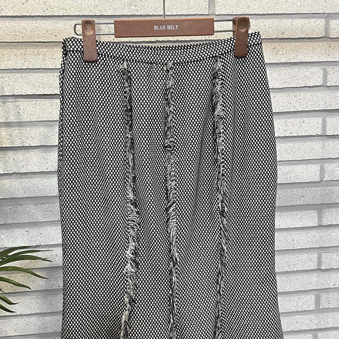 JPN VINTAGE 머메이드 롱 스커트 도트패턴 프린지 디테일 그레이 상품이미지4