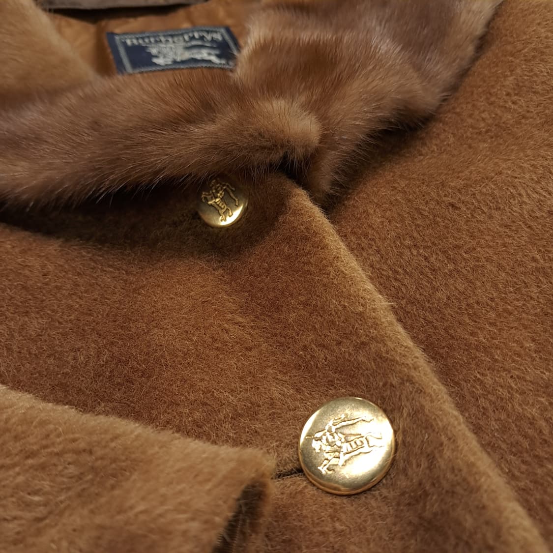 CN699 M 버버리 카멜브라운 이태리 울 퍼 카라 코트 상품이미지4