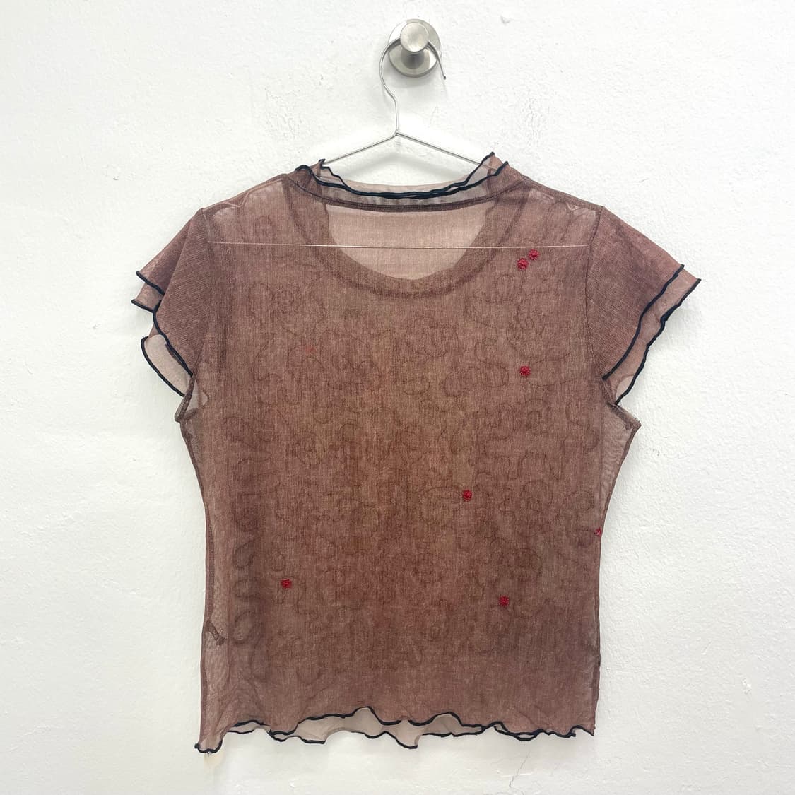 Brown sheer appliqué top 상품이미지2