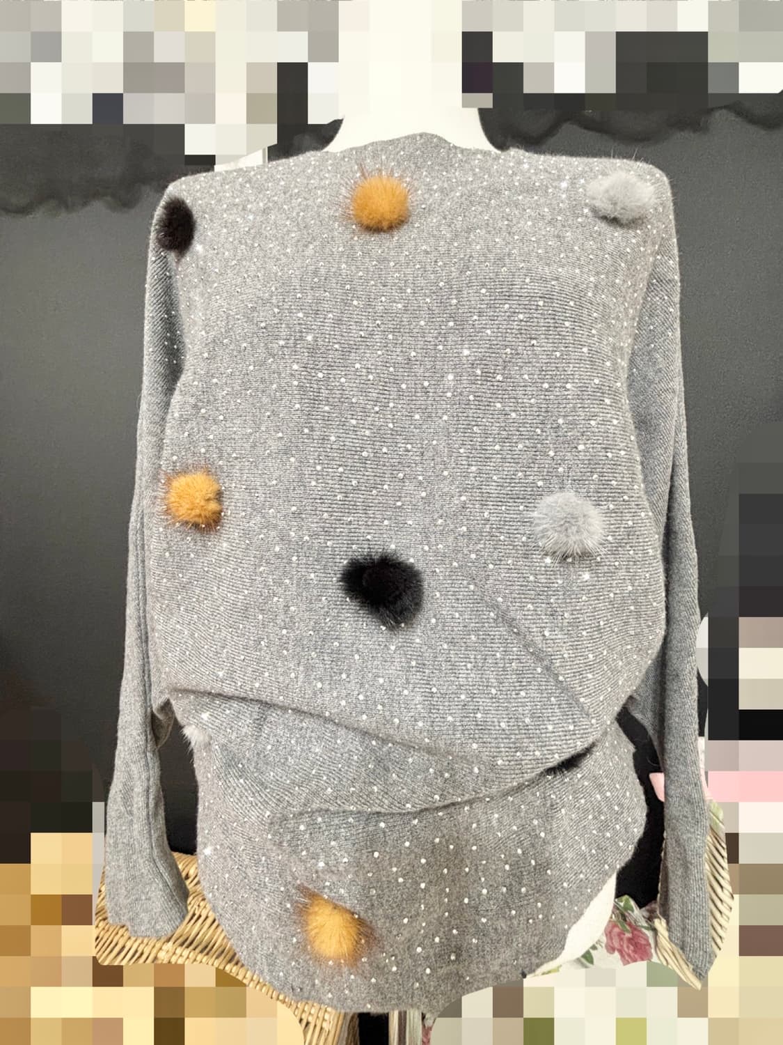 천연 밍크퍼 폼폼이 + 스톤 장식 가오리티 55~66/새거수준 상품이미지4