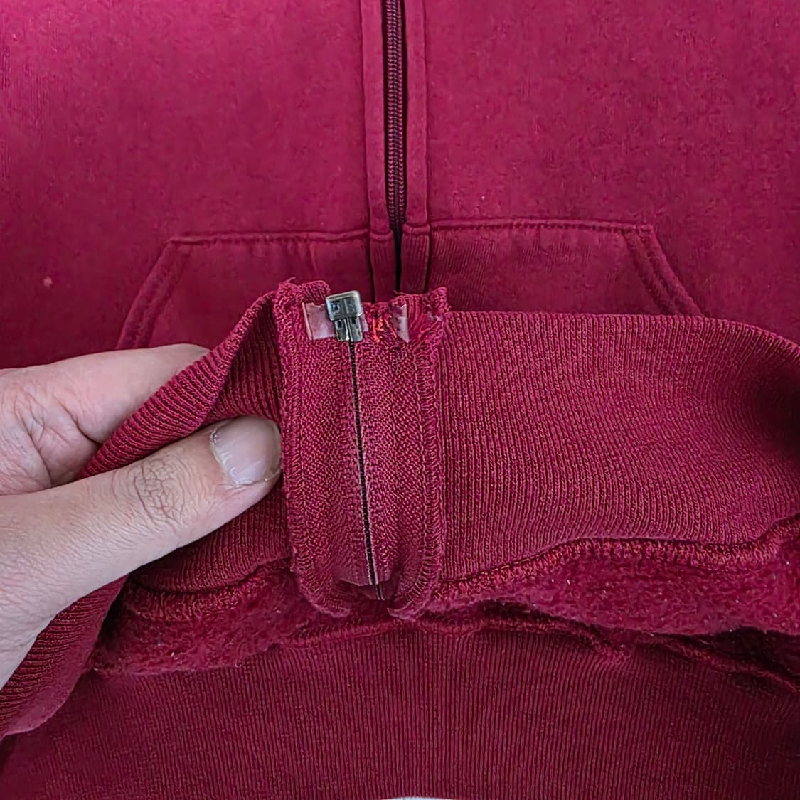 [XL] 90s USA 빈티지 러셀 후드 집업 레드/버건디 블리칭 상품이미지8