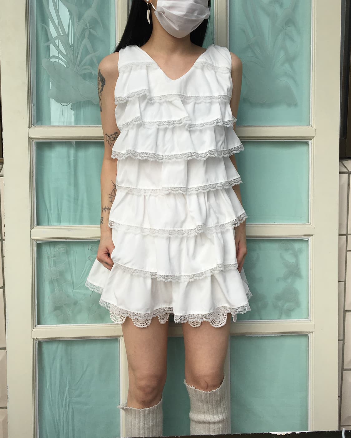 Lace trimming layer sleeveless onepiece 상품이미지1
