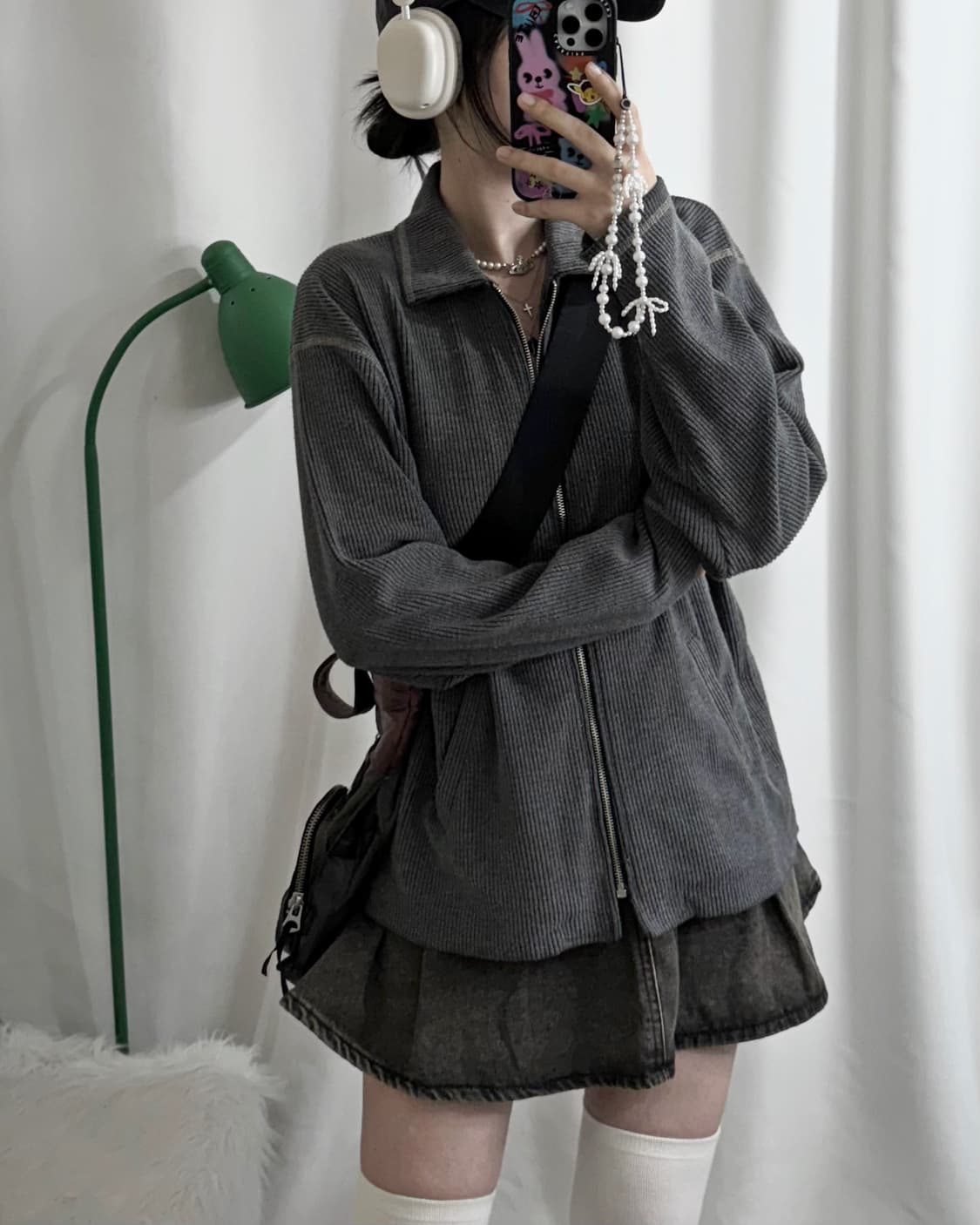 그레이 오버핏 카라 집업 자켓 상품이미지3