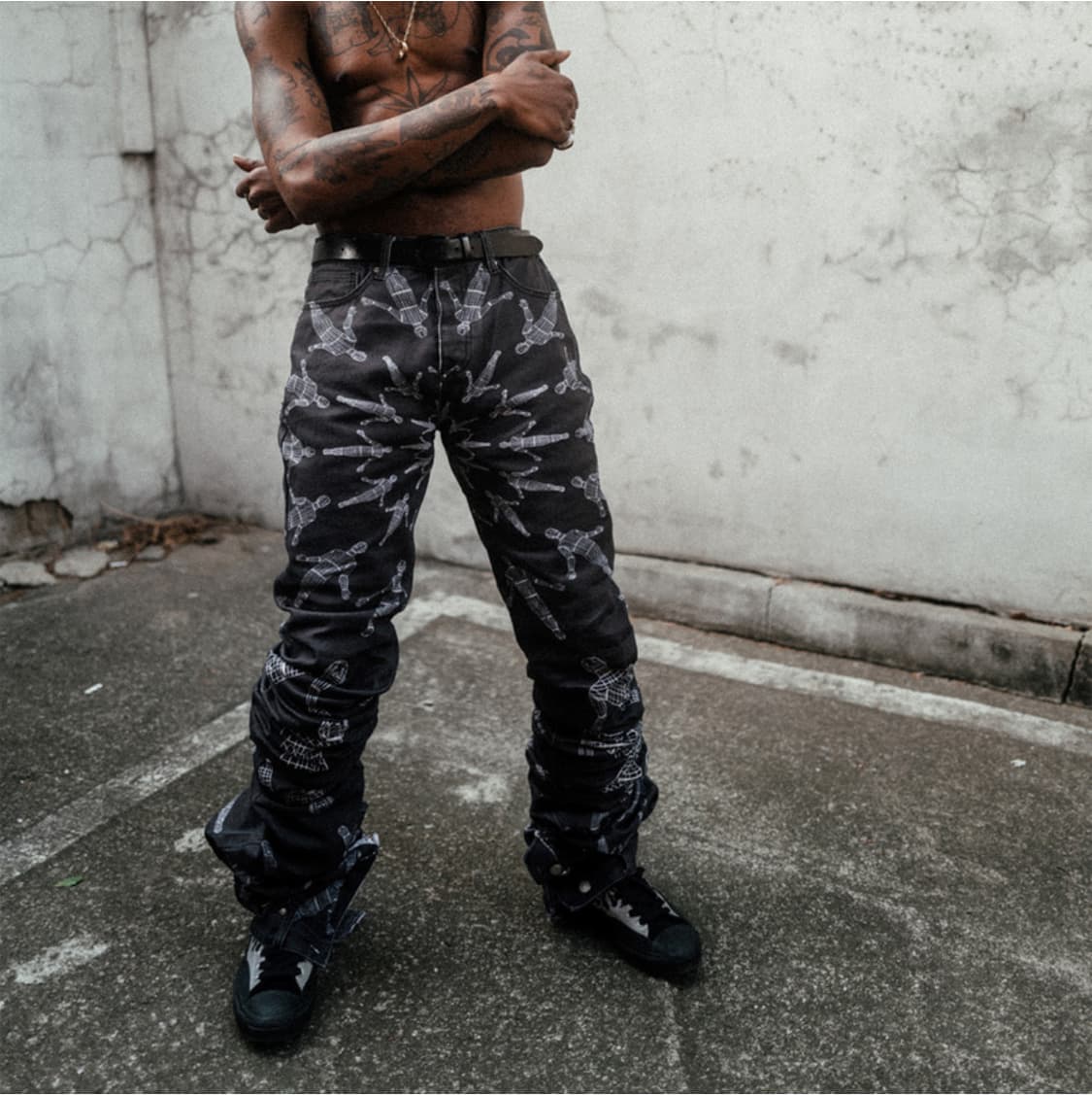 [급처] SURGERY x UNBORN SOCIETY 롱 더블 진 블랙 상품이미지3