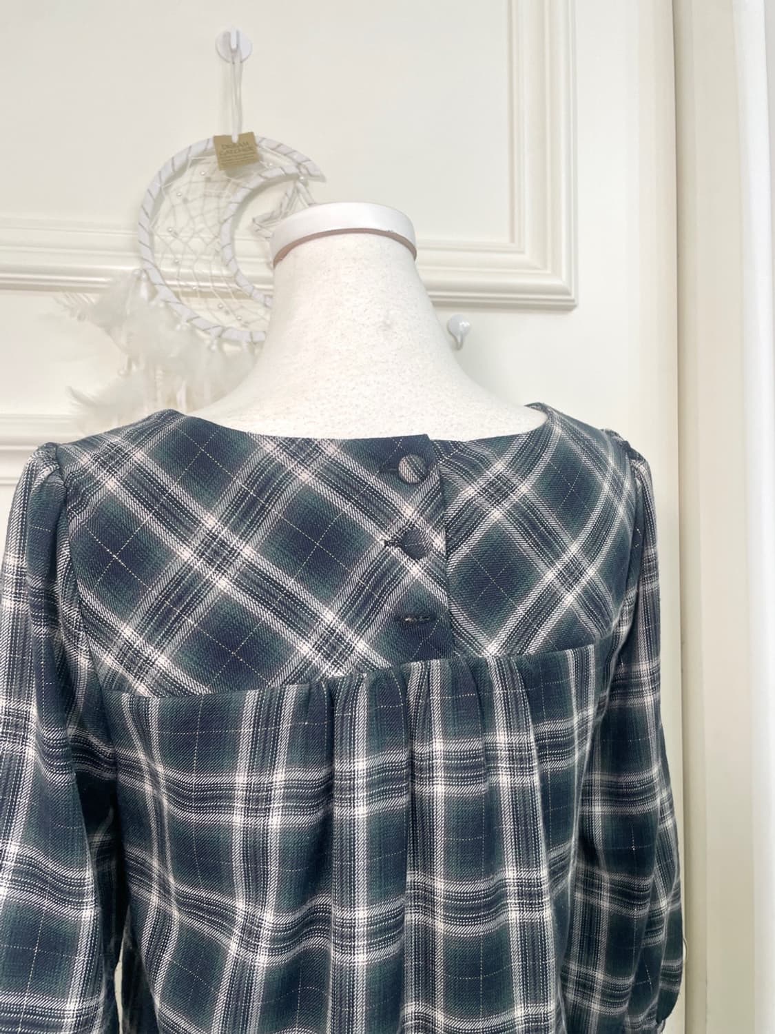 EARTH navy glitter check puff shirring m 상품이미지6