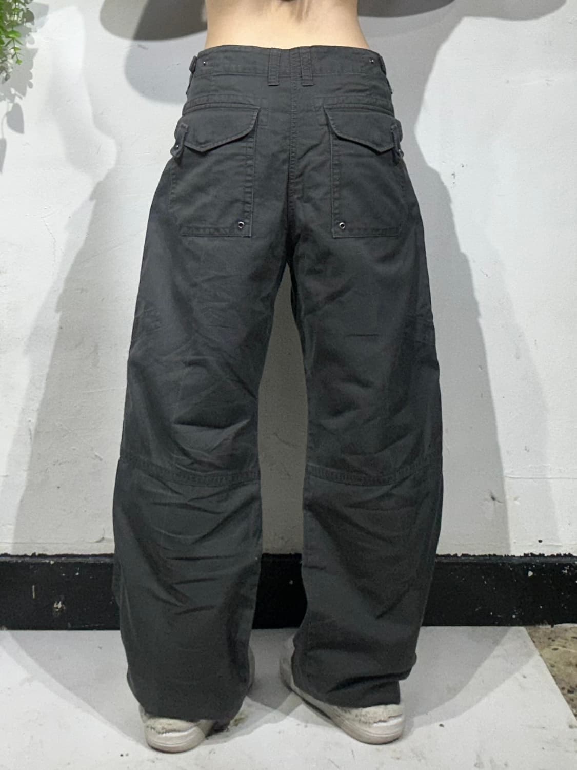 일본 빈티지 차콜 와이드 허리 스트랩 카고 데님 팬츠 건빵 바지  상품이미지3