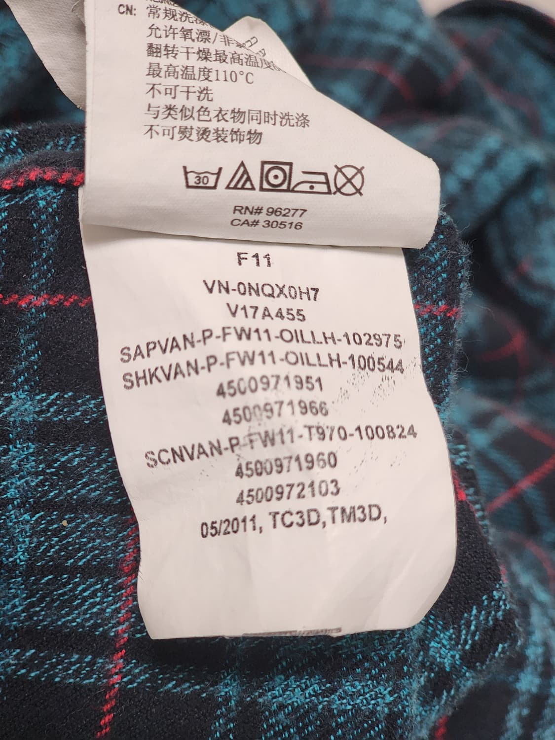 VANS 반스 체크 플란넬 셔츠 S 남성 90 캐주얼 상품이미지7