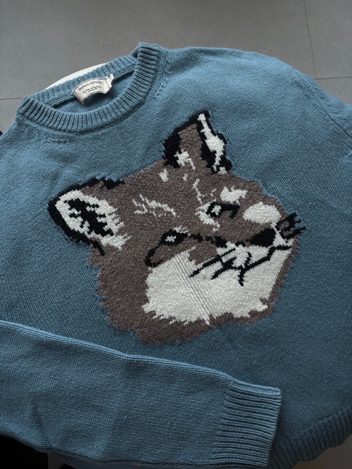 메종키츠네 폭스헤드 니트 S (채도낮은 파스텔블루) 상품이미지2