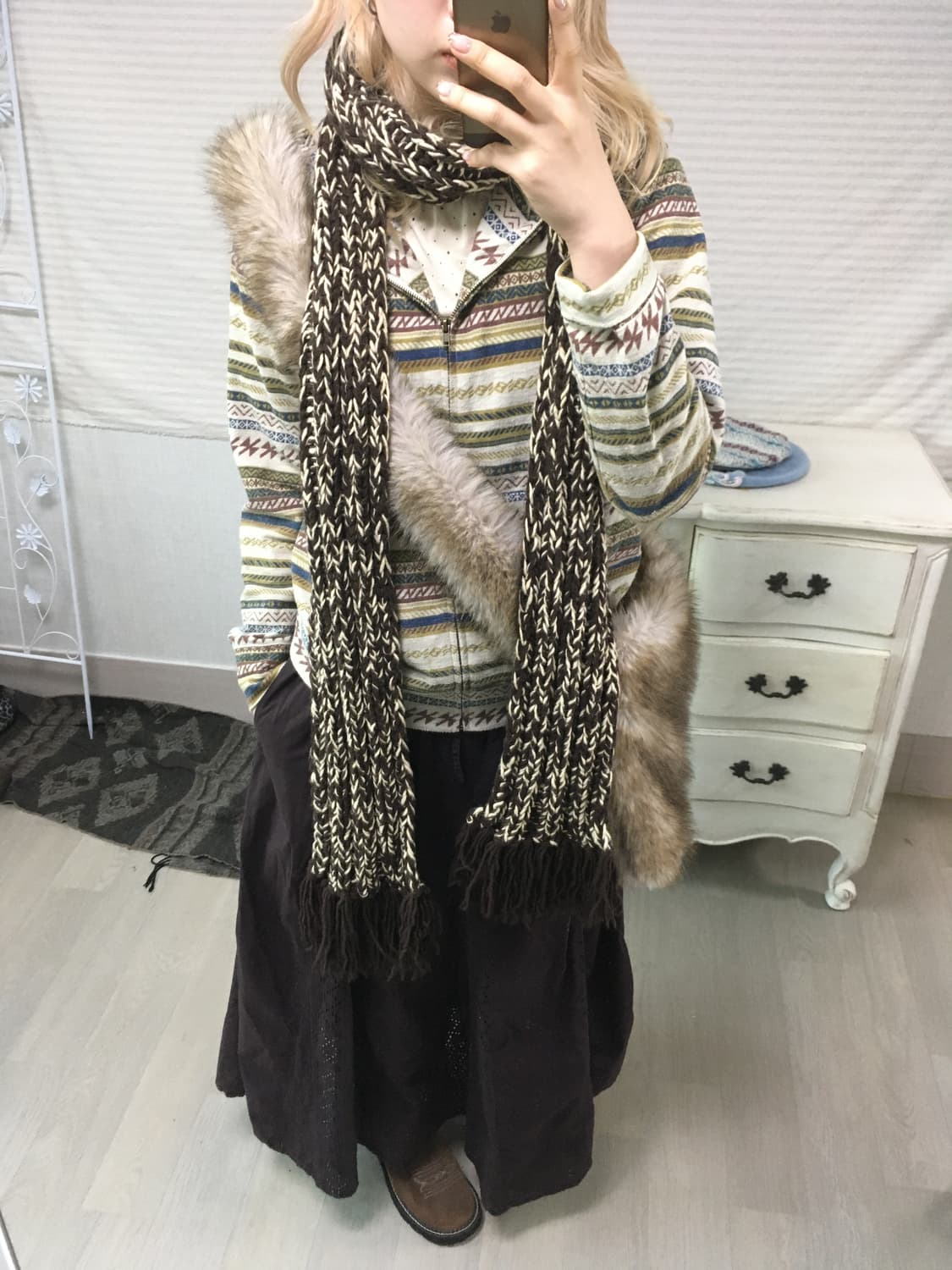 일본빈티지 브라운 보카시 머플러 상품이미지4