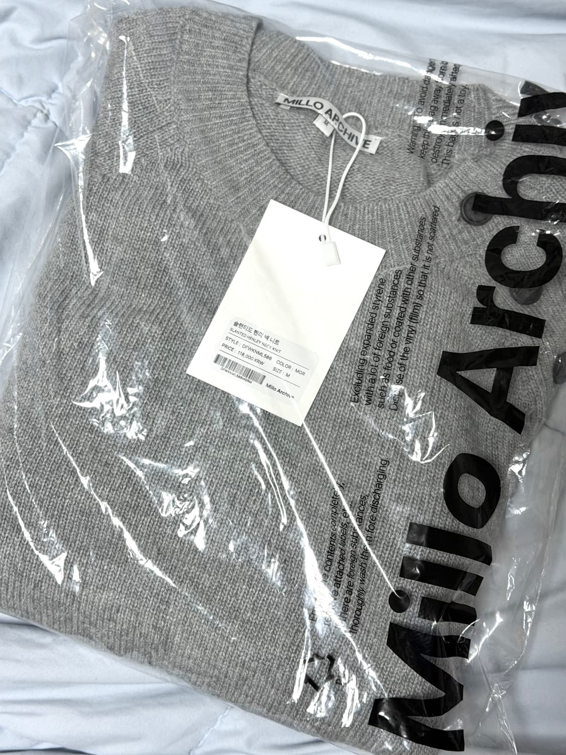[M] 밀로아카이브 슬랜티드 헨리넥 니트 [멜란지 그레이] 상품이미지4