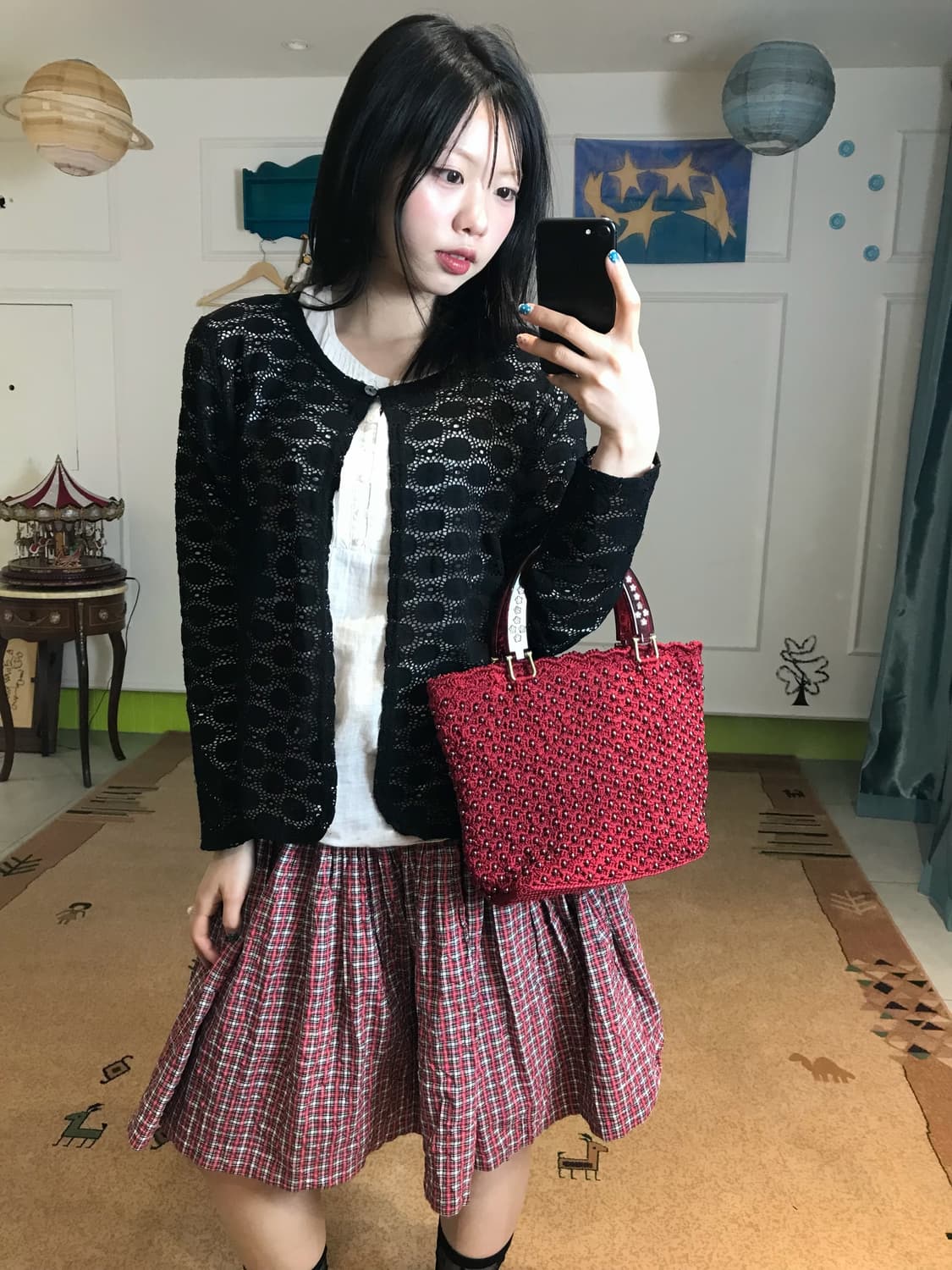 블랙& 체리레드 컬러에 여러 포인트 들로 시선 가는 조합 -! 상품이미지2