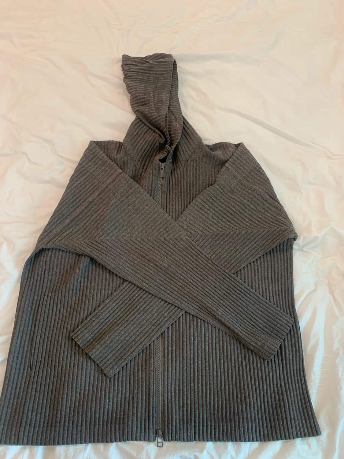 옴므플리세 후드집업 헤더플리츠 그레이 3 상품이미지1