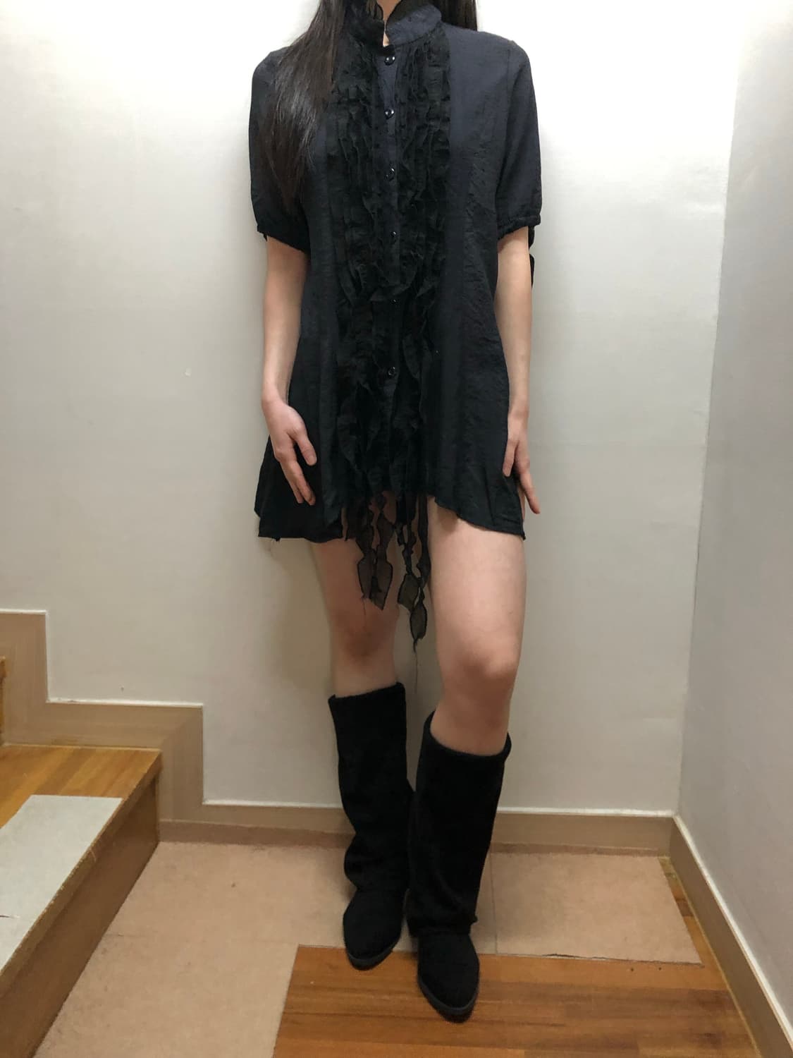 빈티지 블랙 프릴 미니 원피스 상품이미지2