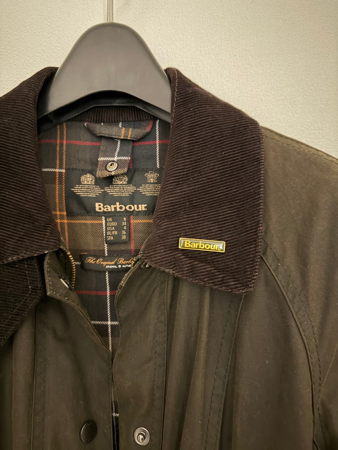 바버 클래식 비드넬 왁스 자켓( UK 8 / EURO 34 )올리브 상품이미지3