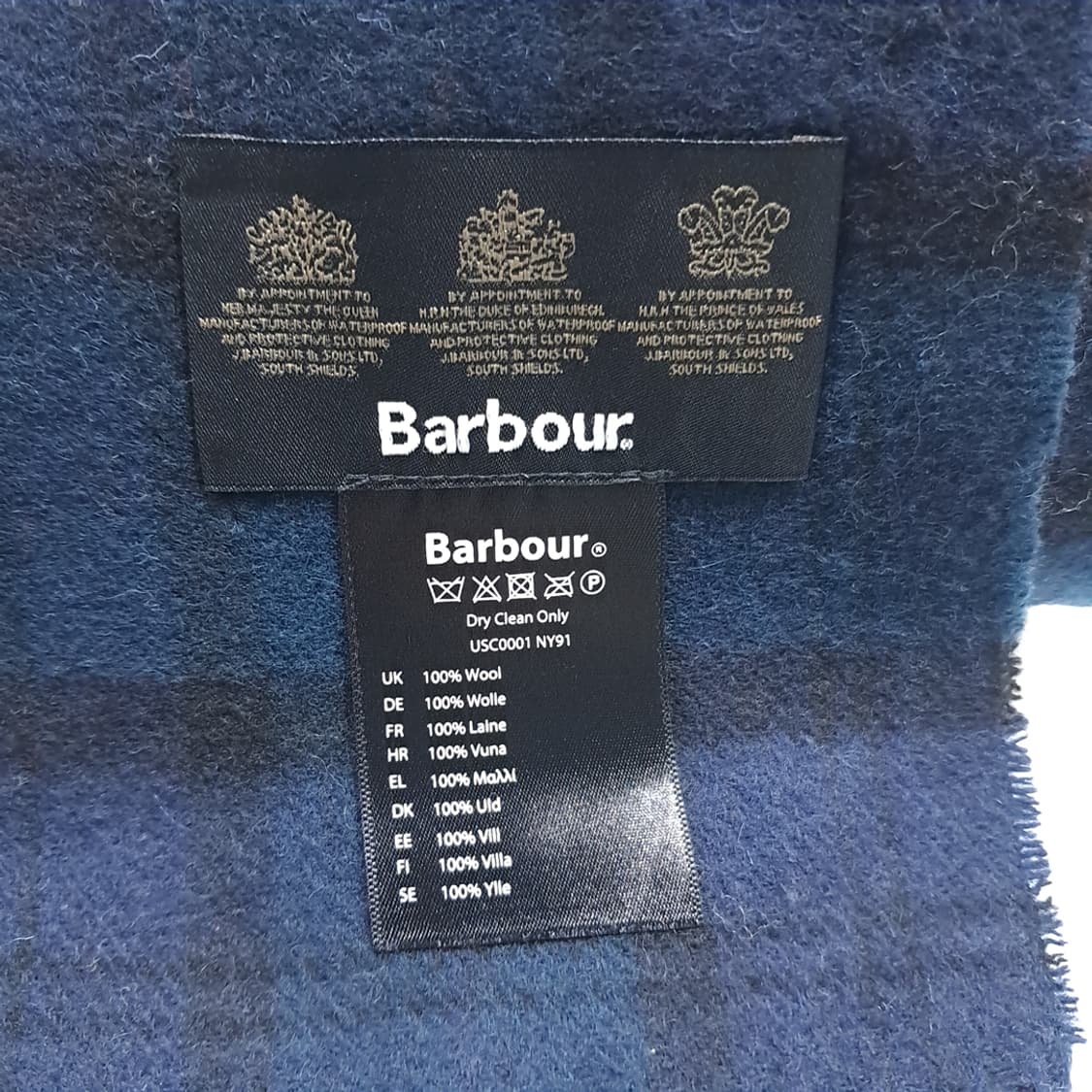 MX475 바버 3크레스트 울 타탄체크 네이비 머플러 목도리 상품이미지4