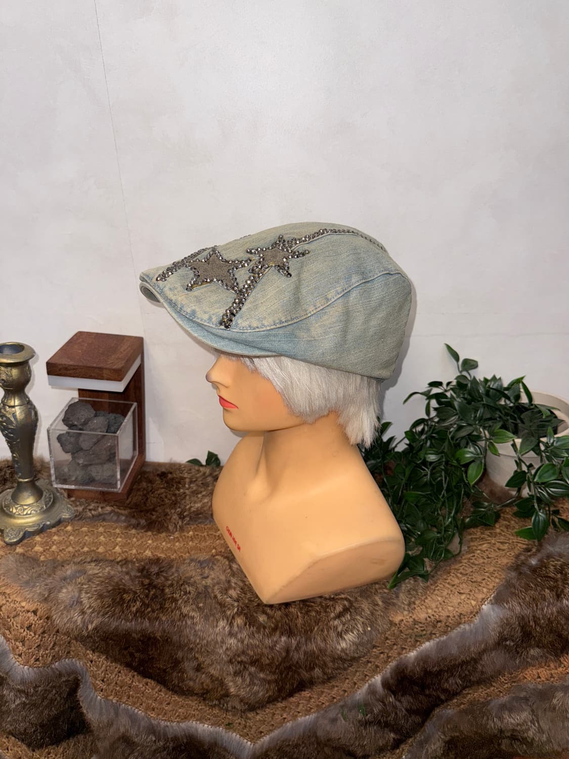 washing denim star stud hunting cap 상품이미지2