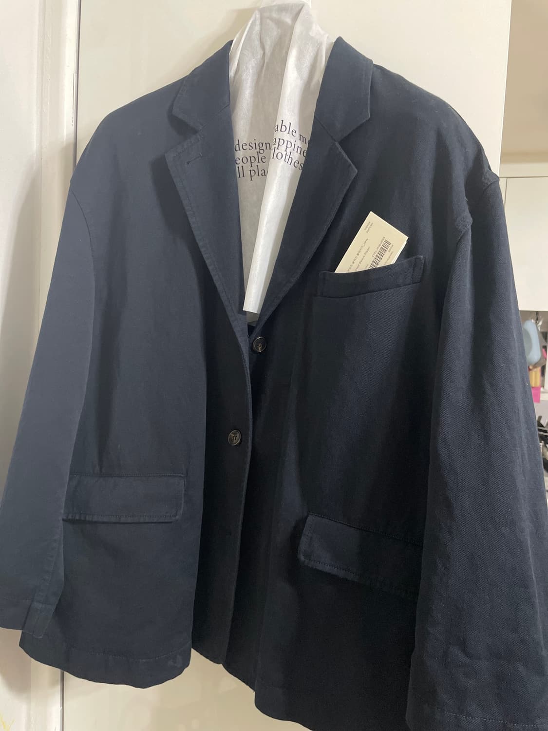 파사드패턴 린넨 커브드 슬리브 블레이저 네이비 상품이미지2