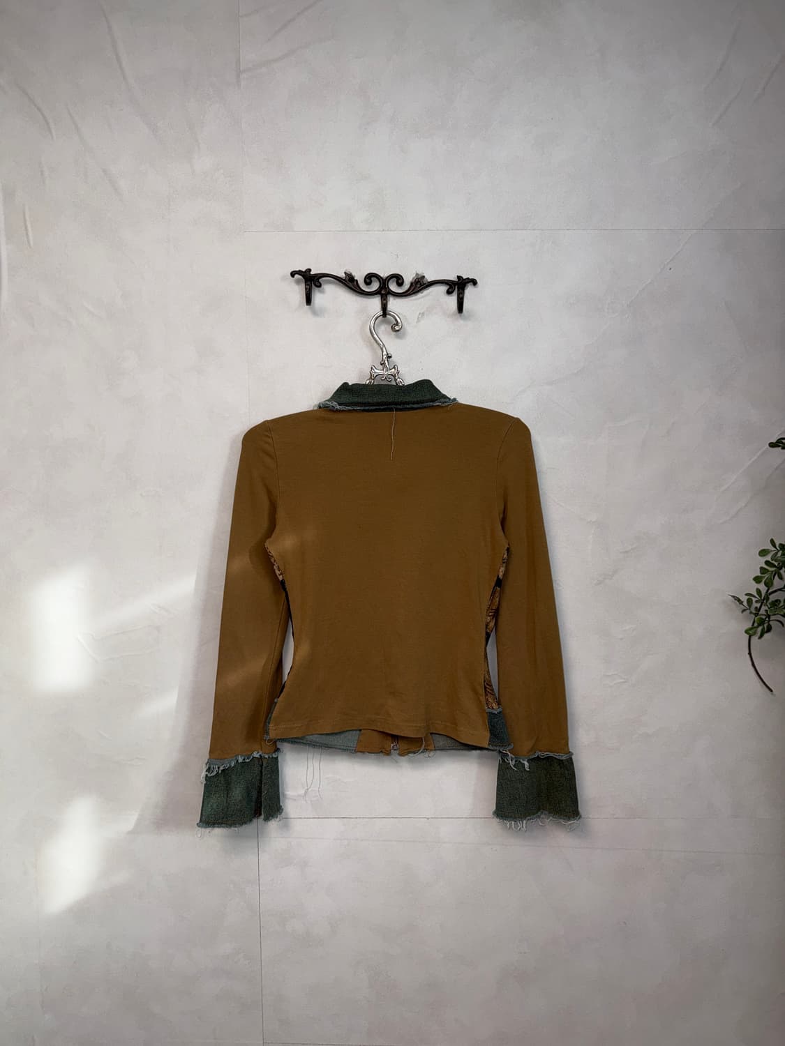 Brown ethnic lace knit patch denim zipup 상품이미지5