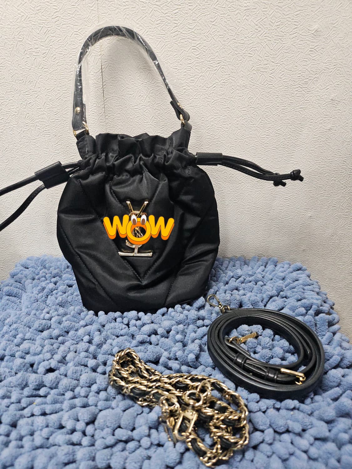 블랙 퀼팅 버킷백(미사용) + 체인 스트랩 상품이미지1