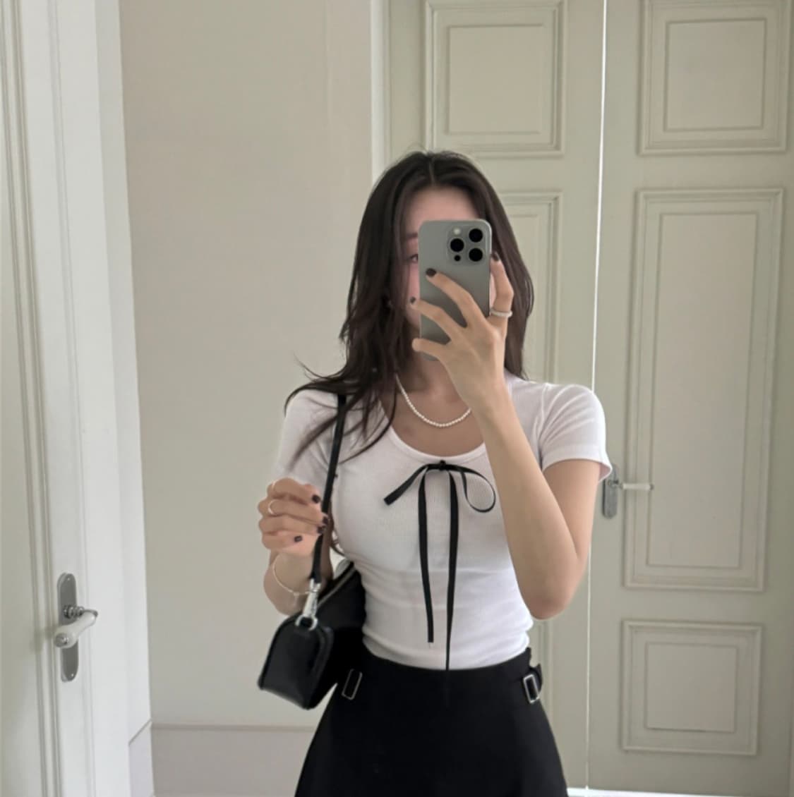 리본 화이트 반팔 티셔츠 상품이미지4