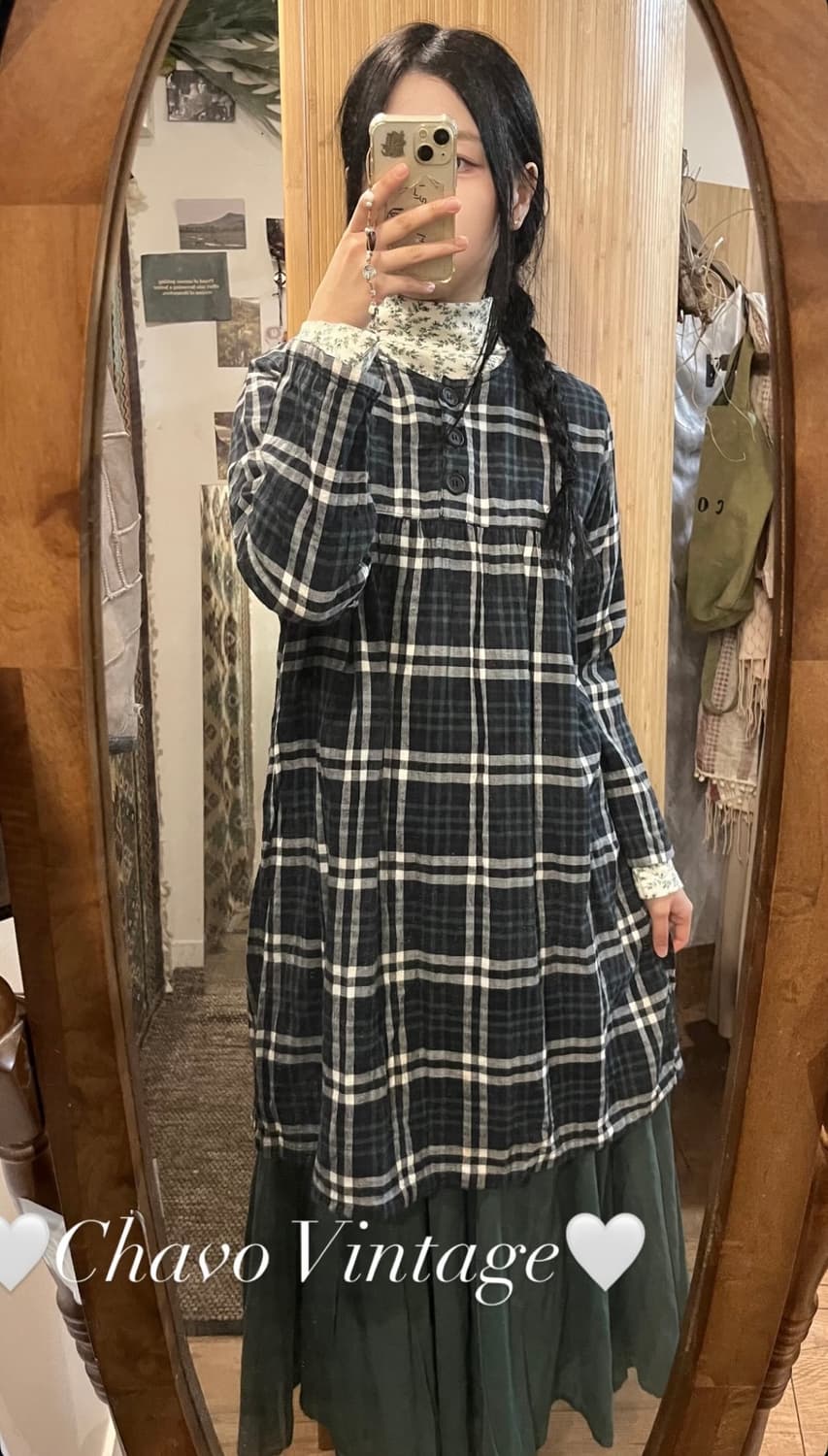 그린 체크 원피스 모리 코디세트 상품이미지2