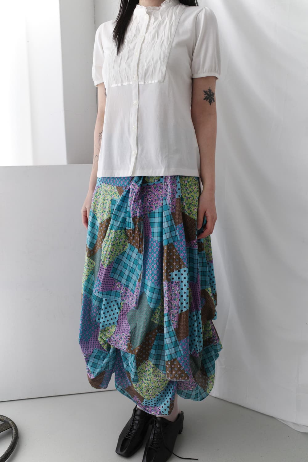 check flower patchwork balloon skirt 상품이미지6