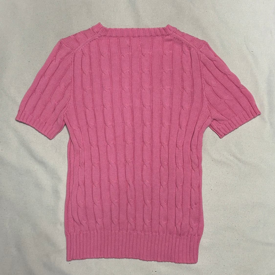 L 폴로랄프로렌 여성용 피마코튼 핑크 케이블 반팔 니트 상품이미지3