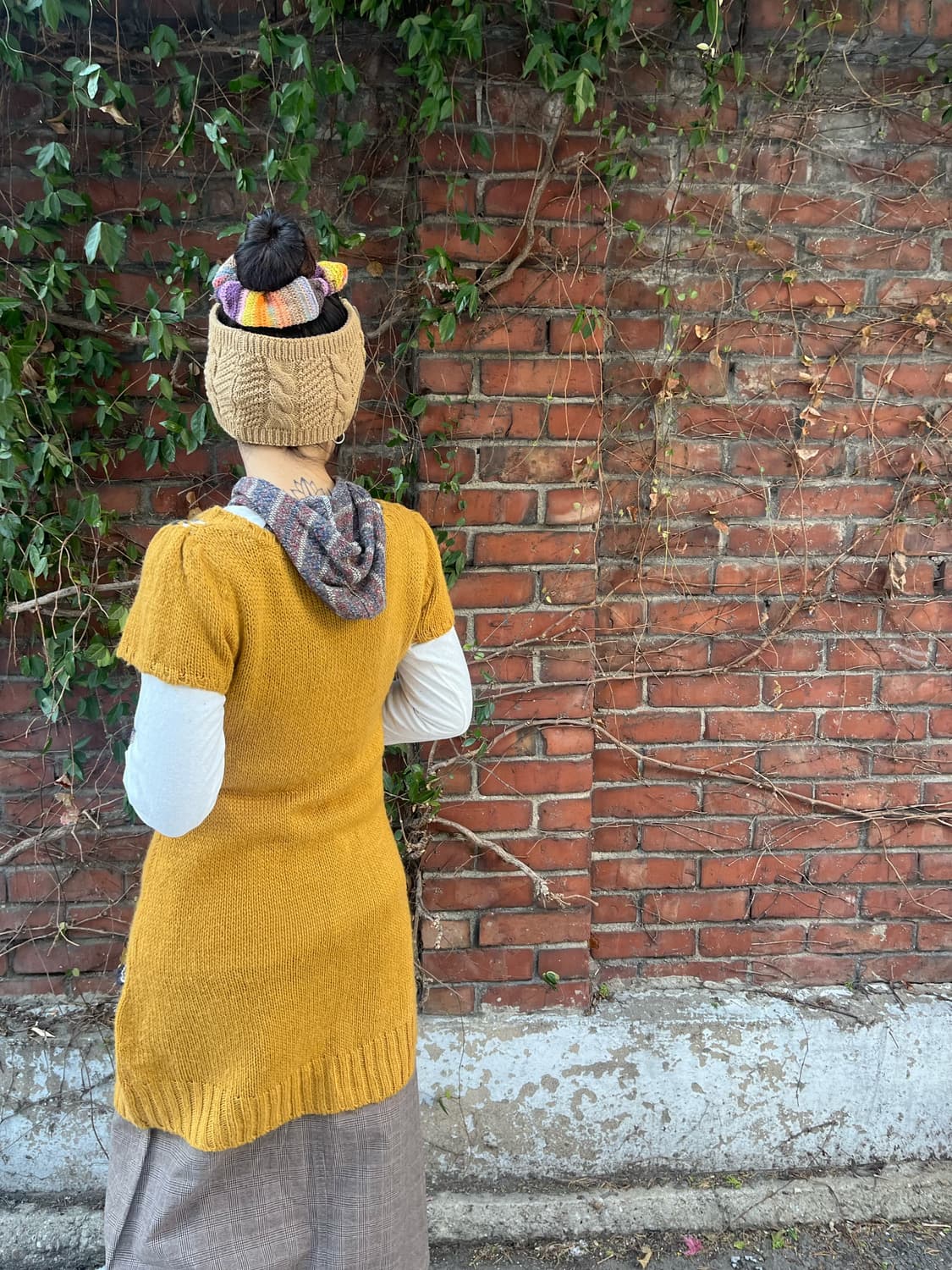 머스타드 니트 레이어드 원피스 상품이미지4