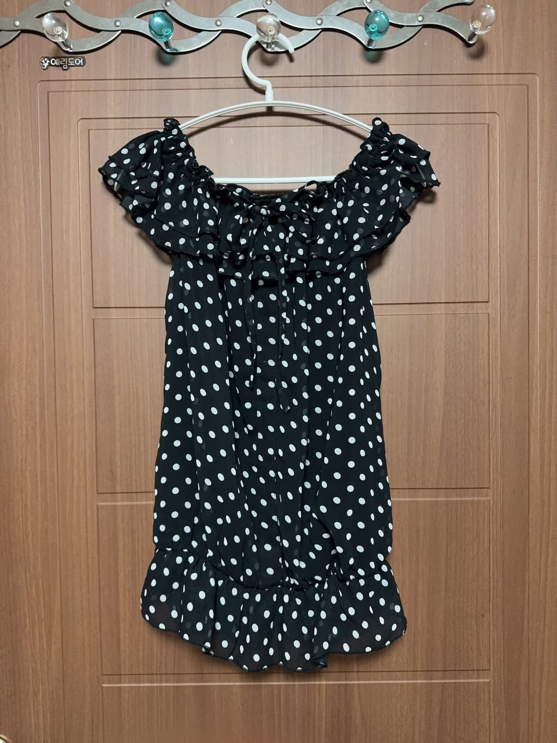 모리걸 하구미 일본 빈티지 니혼진 블랙 도트 오프숄더 쉬폰 블라우스 상품이미지2