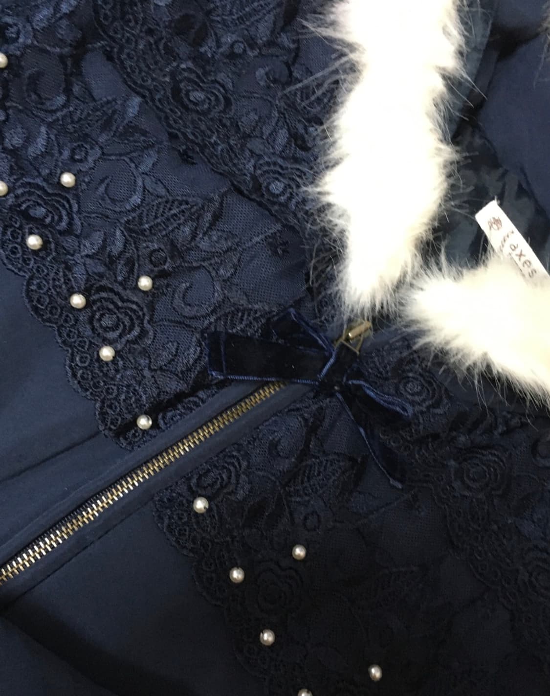 axesfemme 엑시즈팜 네이비 레이스 진주 리본 디테일 패딩 빈티지 상품이미지3