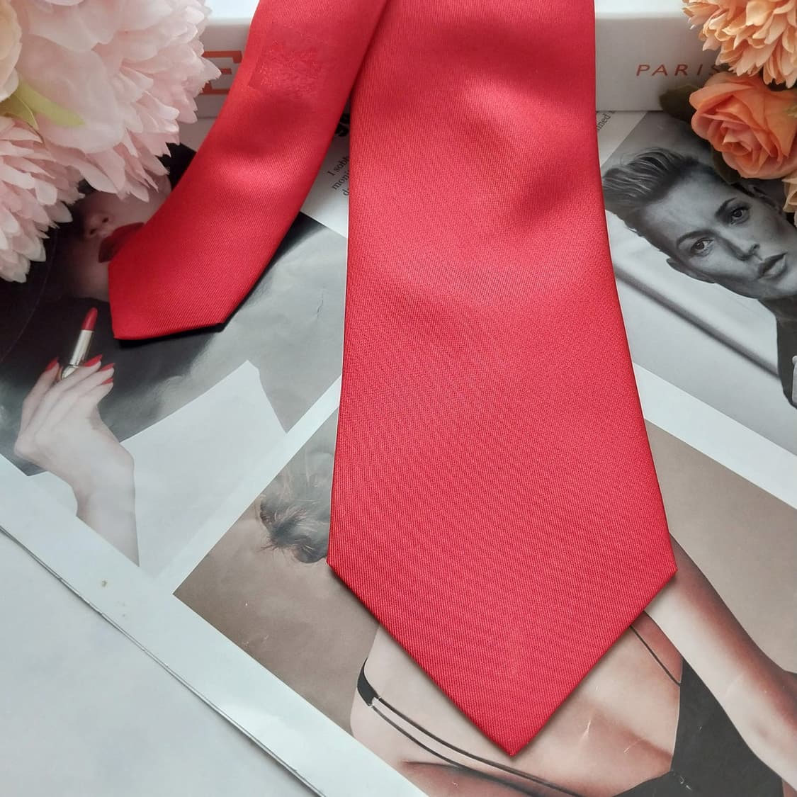 에르메스 실크 레드 솔리드 넥타이 9.4cm A+~A등급 K1530
 상품이미지4