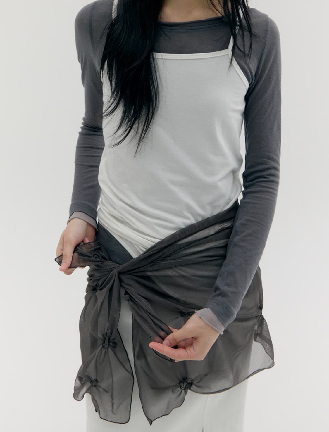카셀 mesh dot shirred scarf, 차콜 상품이미지3