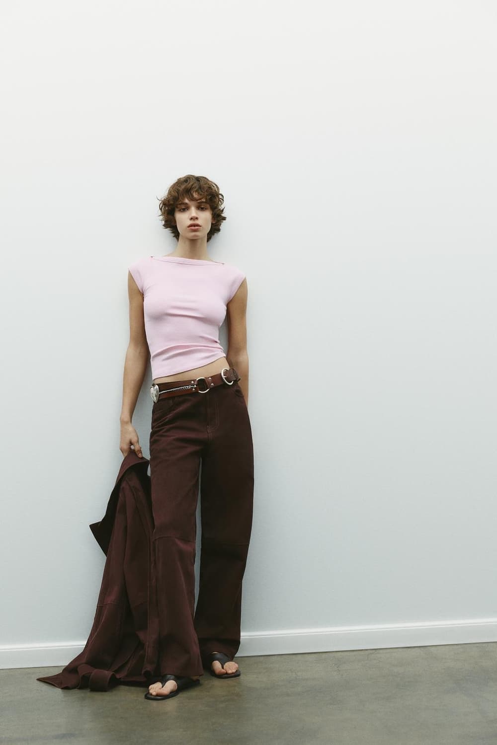 ZARA 자라 보트넥 탑 핑크 상품이미지1