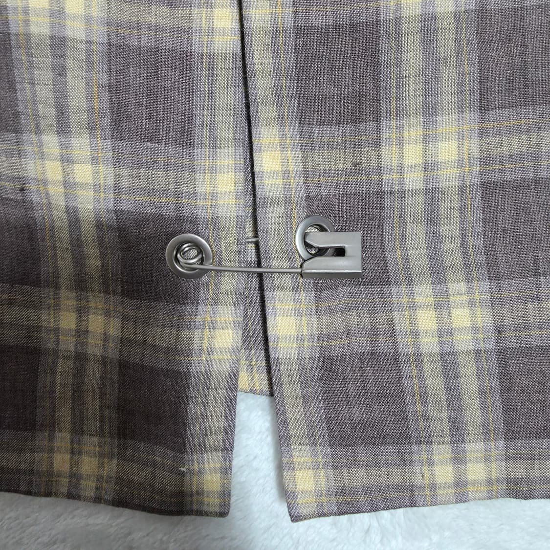 (F)여성 JS뉴욕 퍼프 셔링 슬리브 린넨 체크 자켓 상품이미지4