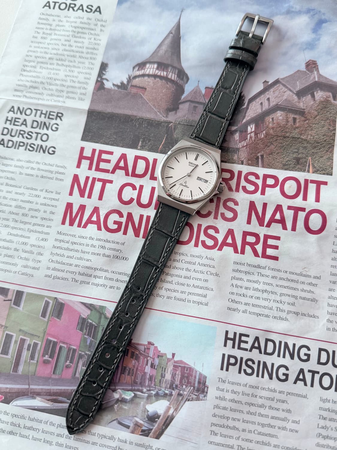 세이코 Seiko 쿼츠 SilverWave 다크 그린 래더 데이데이트 상품이미지2