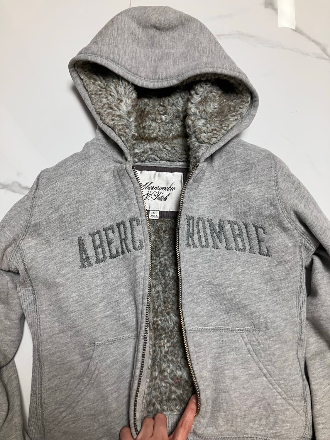 아베크롬비 Y2K 울프죠 딱붙핏 오리지널 빈티지 그레이 퍼 후디 상품이미지1