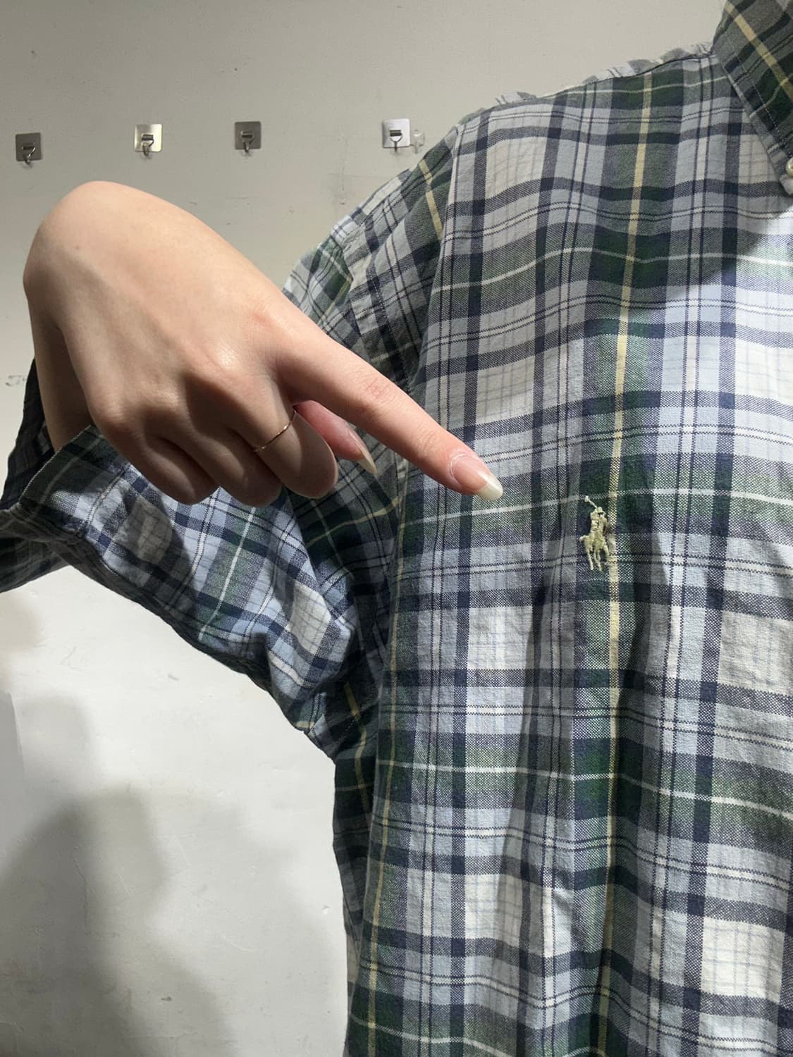 폴로 그린 체크 오버핏 반팔 셔츠 L 상품이미지4