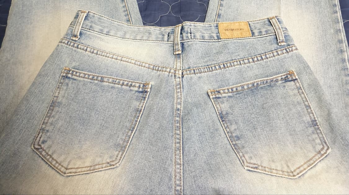 데님스토리 빈티지워싱 세미와이드 데님팬츠 연청 (M) 상품이미지3