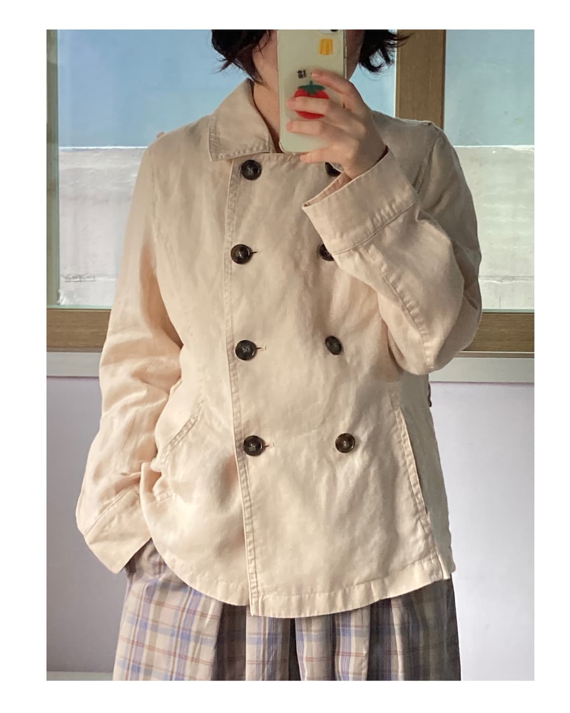 더블버튼 자켓 코튼, 간절기, 뮤트핑크 상품이미지1